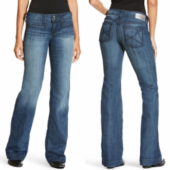 Ariat Denim Ella Trouser Wide Leg Jeans In Bluebell Stretch Denim - Picture 16 of 16